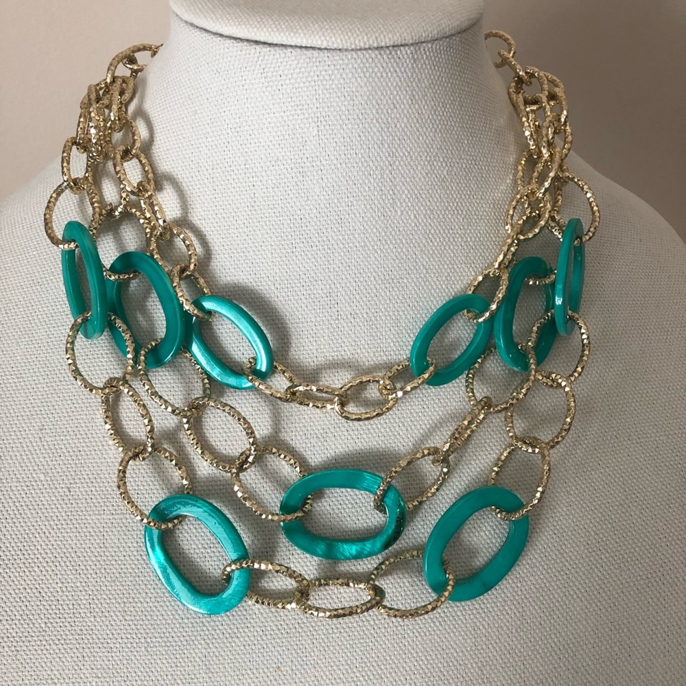 Turquoise and gold link necklace
